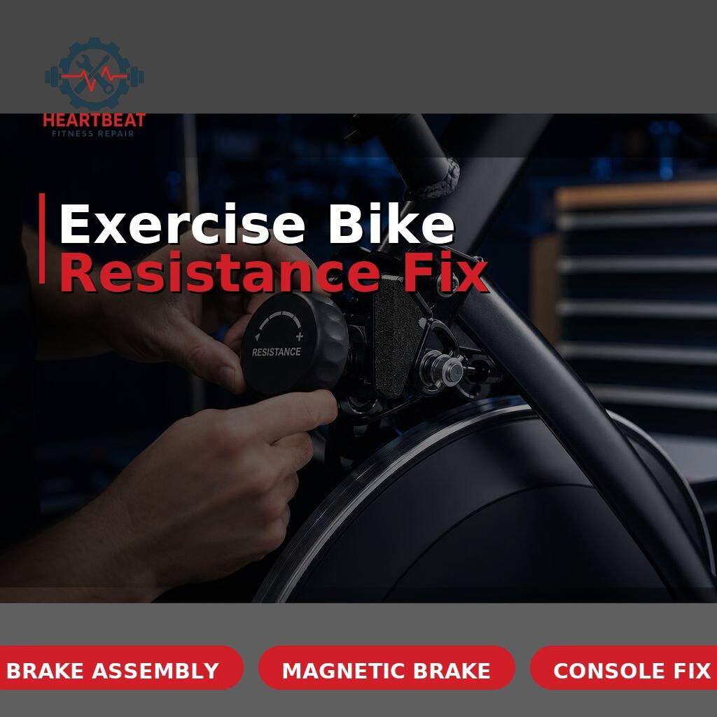 Exercise bike with resistance system being diagnosed for repair
