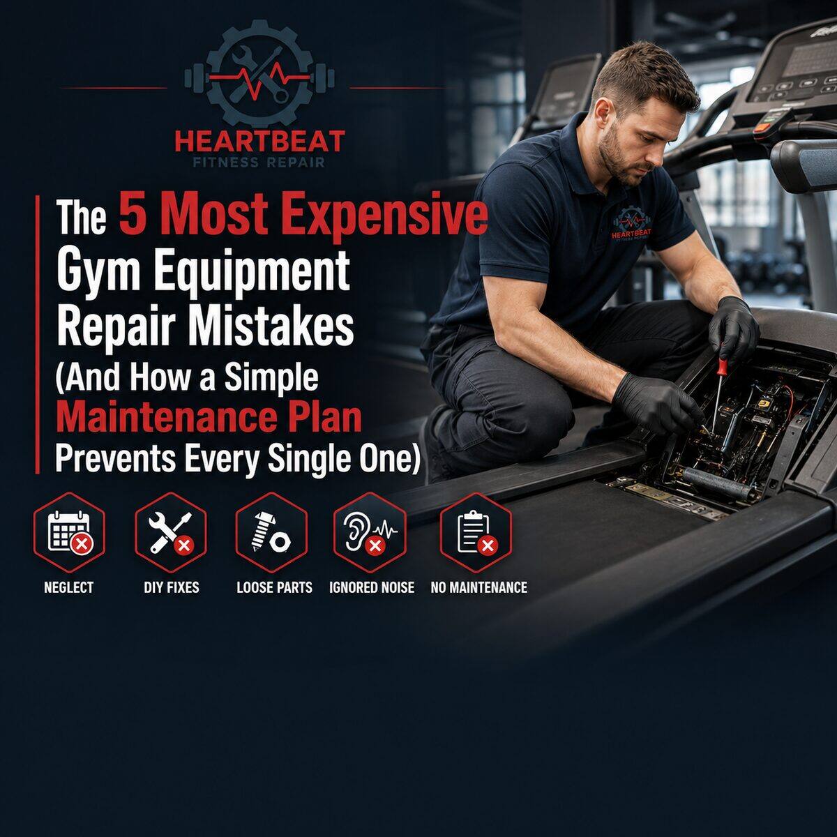 Fitness equipment being inspected to prevent costly repair mistakes