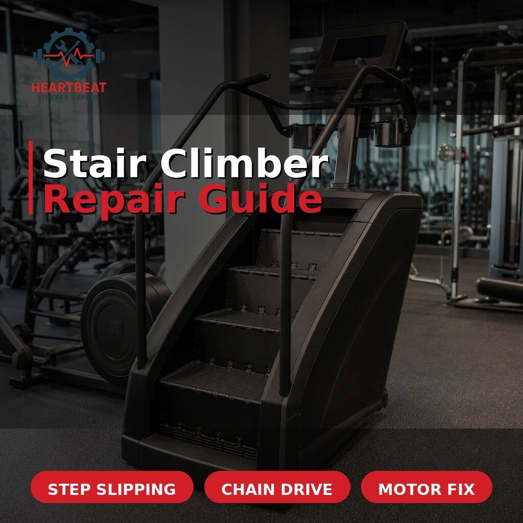 Stair climber receiving a professional repair inspection