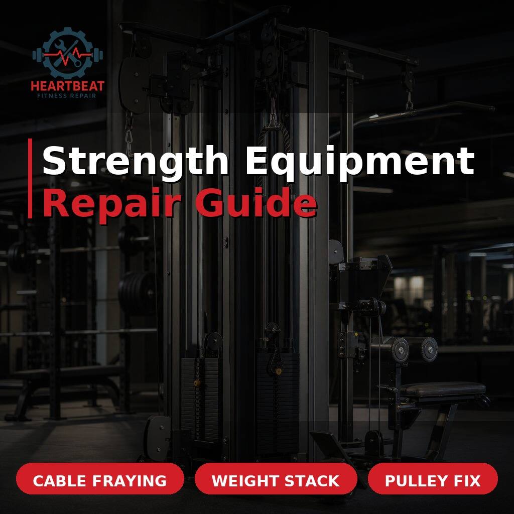 Strength training equipment undergoing a professional repair inspection
