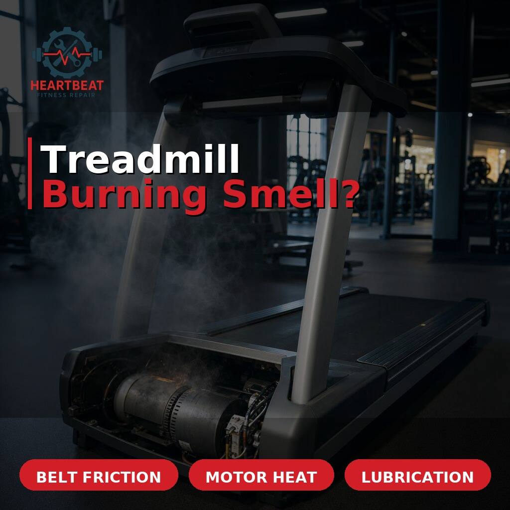 Treadmill motor compartment being inspected after a burning smell