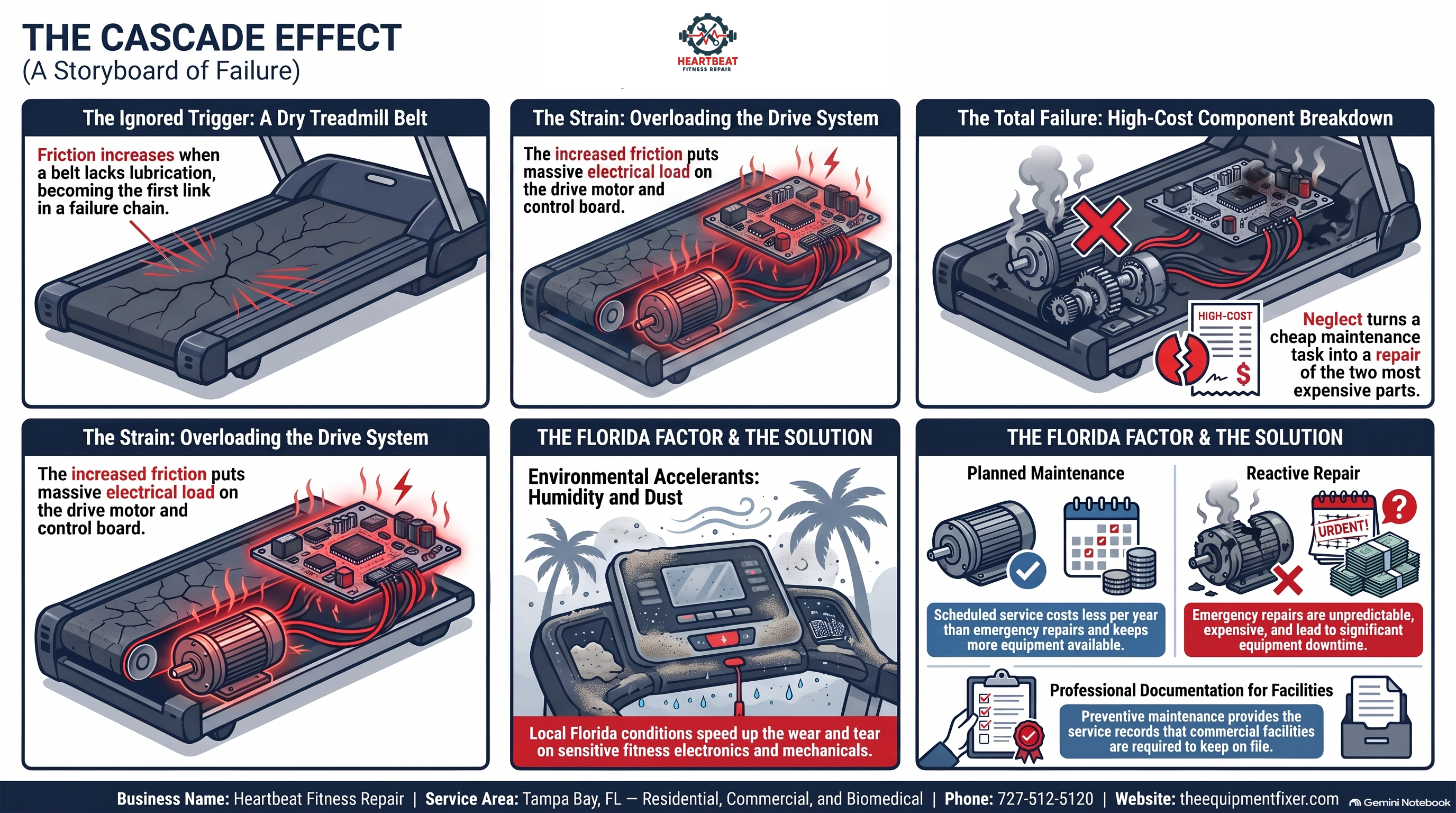 Why Fitness Equipment Fails Before Its Time — Heartbeat Fitness Repair podcast infographic