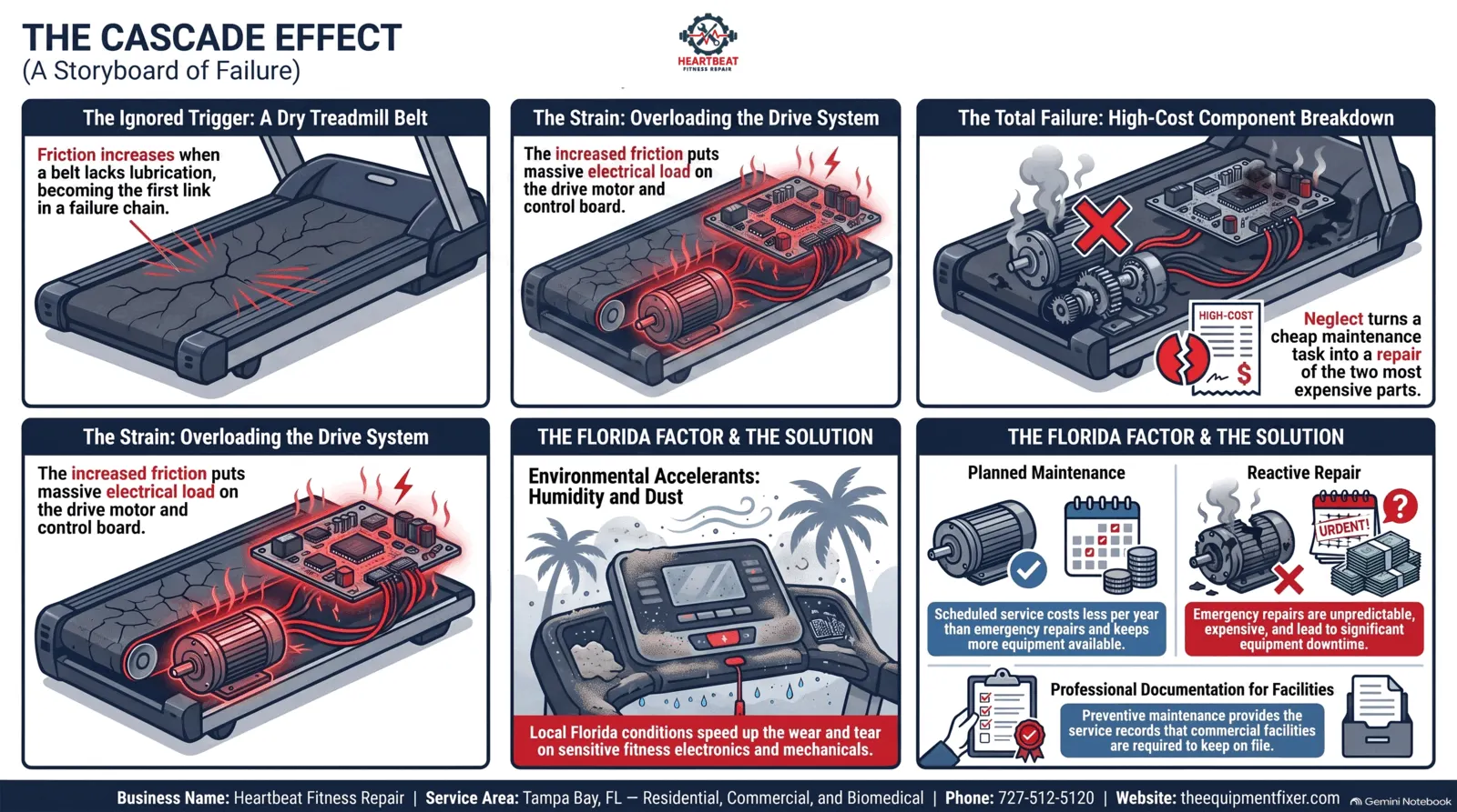 Why Fitness Equipment Fails Before Its Time — Heartbeat Fitness Repair podcast infographic