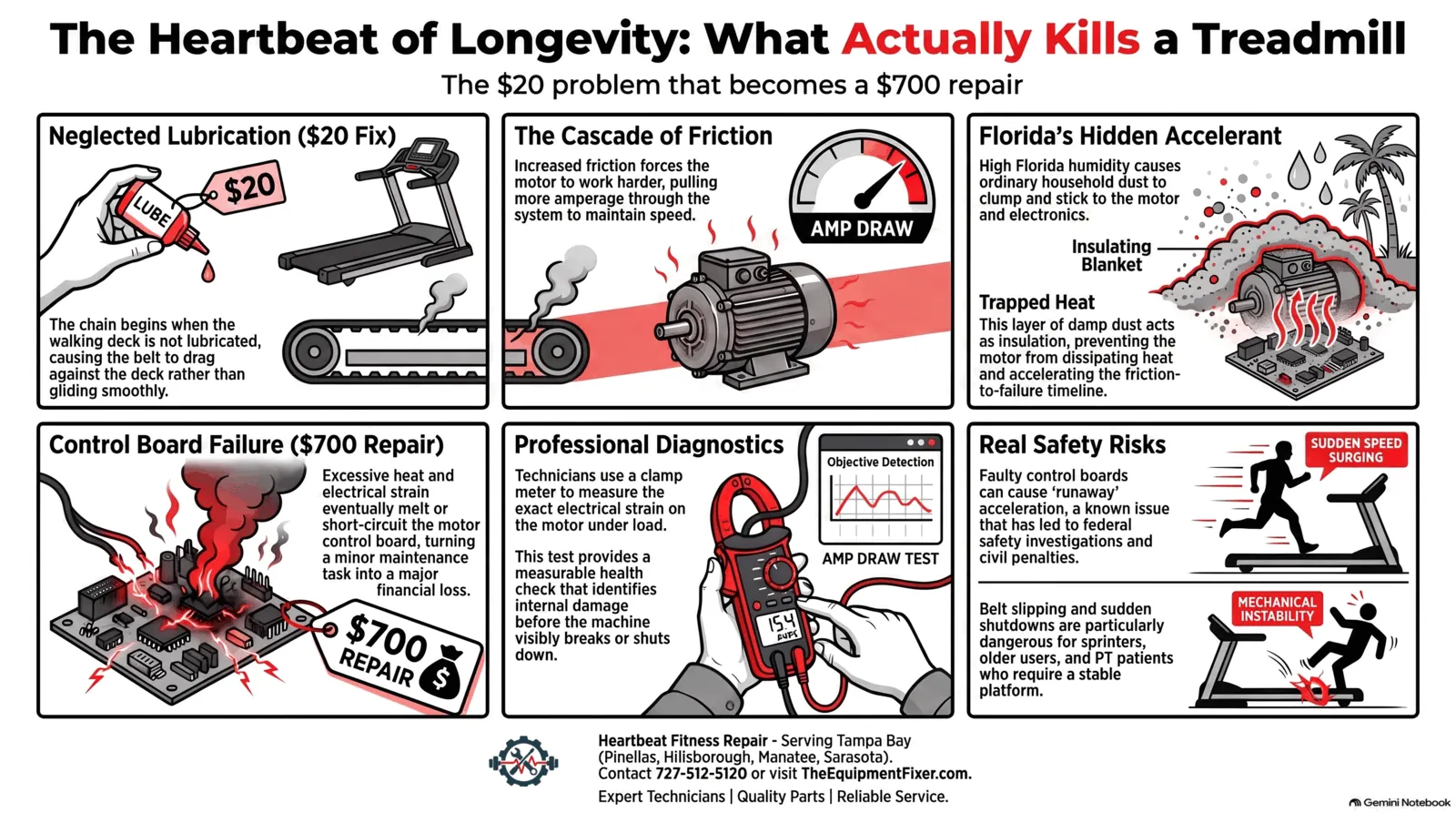 The Heartbeat of Longevity: What Actually Kills a Treadmill — Heartbeat Fitness Repair podcast infographic