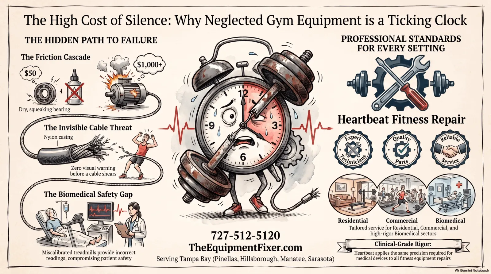 Hidden Risks of Neglected Gym Equipment: Inside Heartbeat's Repair, Fitness & Medical Divisions — Heartbeat Fitness Repair podcast infographic