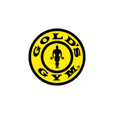 Gold's Gym logo featuring a muscular figure holding weights in a yellow and black design.