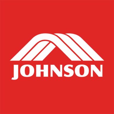 White stylized arches over the word "JOHNSON" on a red background.