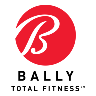 Bally Total Fitness logo featuring a stylized "B" in a red circle.