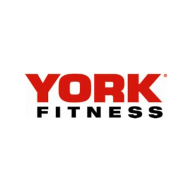 York Fitness logo in red and black lettering, featuring the brand name prominently.