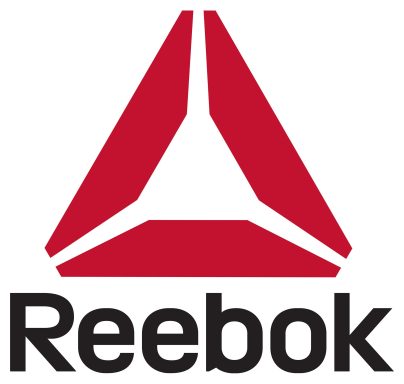 Reebok logo featuring a red triangle above the brand name in bold letters.
