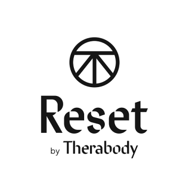 Logo featuring the word "Reset" with a circular symbol above it, associated with Therabody.