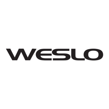 Weslo logo featuring bold, modern typography in black.