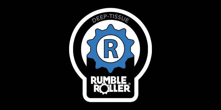 Rumble Roller logo featuring a blue gear and the brand name on a black background.