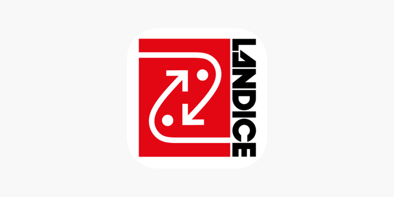 Logo of Landice featuring a red background with two arrows and stylized figures.